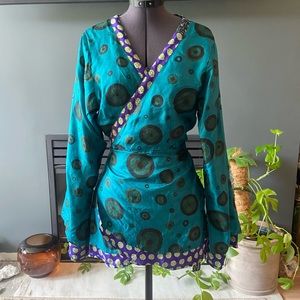 COPY - Turquoise silk reversible kimono or robe